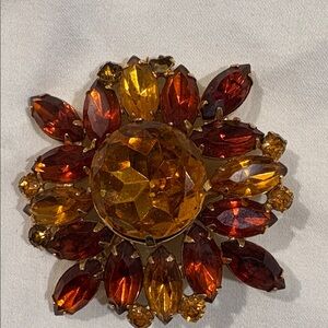 Vintage Amber and Red Brooch